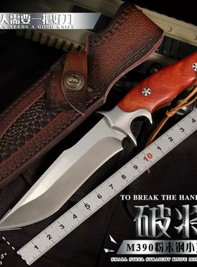M390粉末钢直刀户外求生刀便捷防身刀高硬度手把刀野营烧烤切肉刀