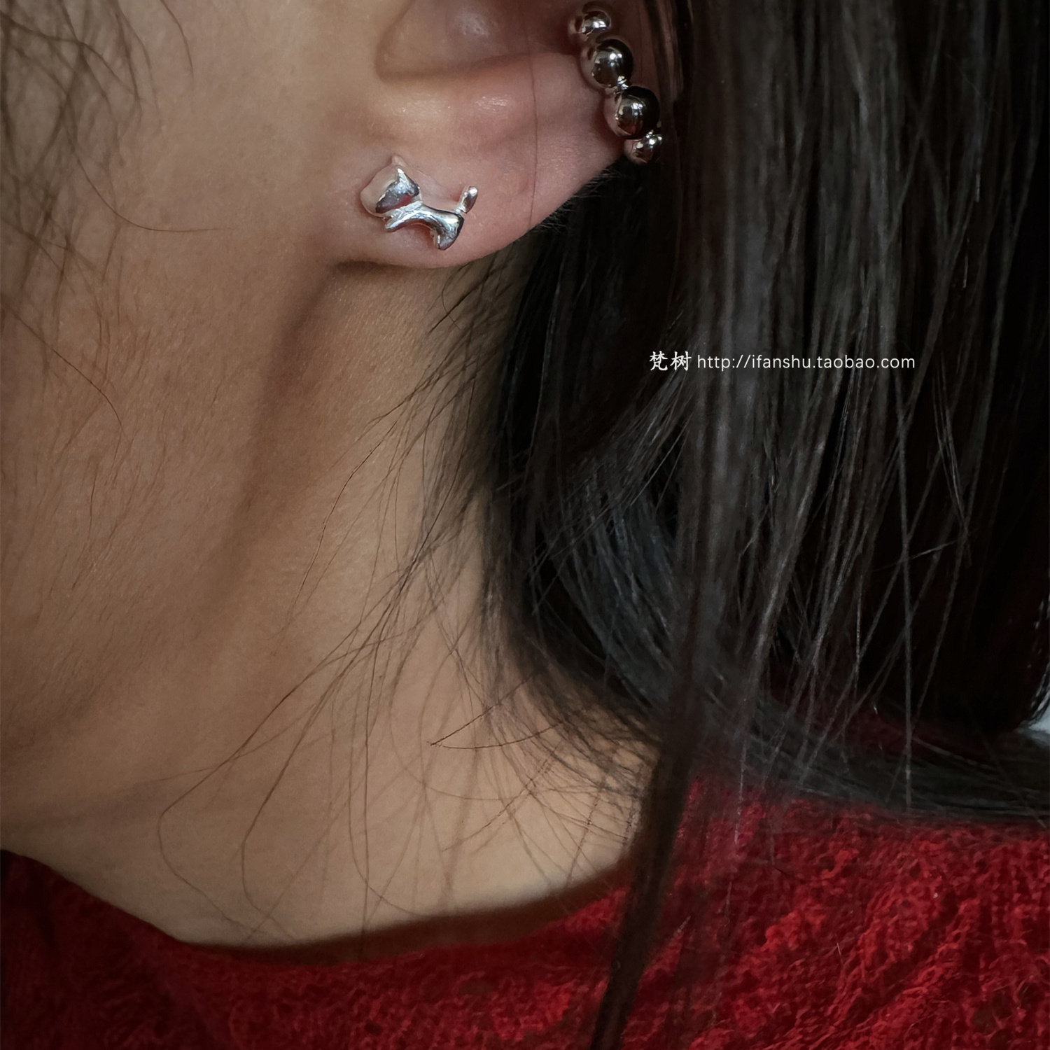 925纯银快乐小狗耳钉