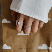 南部小镇 梵树For handmade 925纯银椭圆圈圈和珠珠排戒叠戴