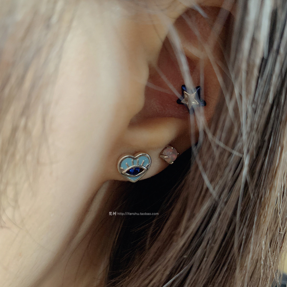 清新神秘蓝眼睛纯银耳钉