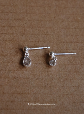 梵树For handmade-《可露里》S999纯银 透明锆石水滴/圆形耳钉