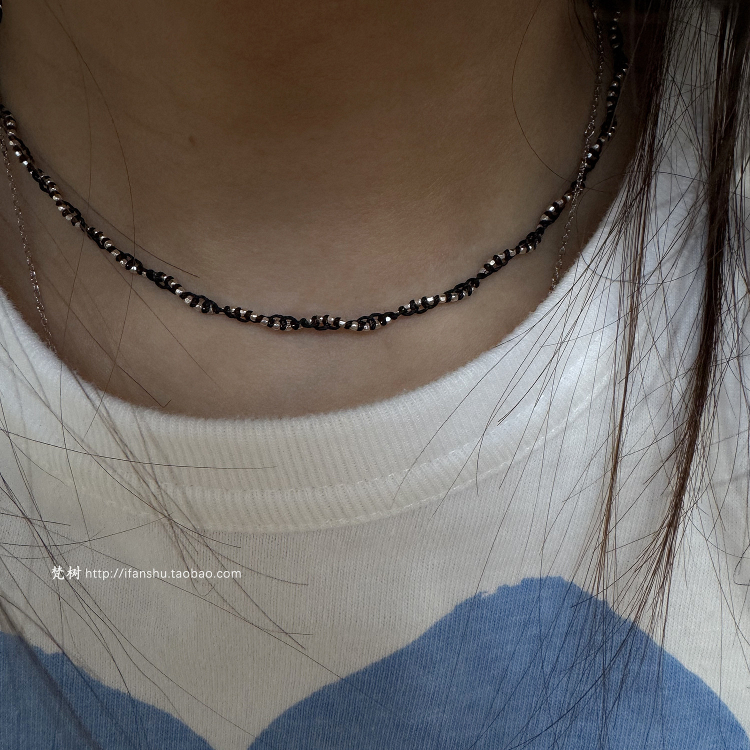 梵树For handmade-《暗黑哲学》S925手工编织闪闪银粒锁骨链