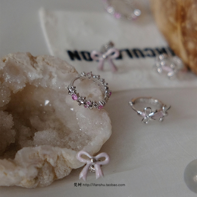 梵树For handmade-《樱花情书》S925粉色美学蝴蝶结/鸢尾耳钉