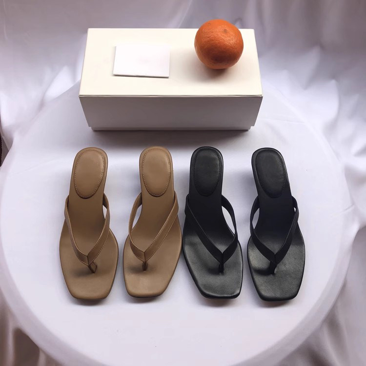 2021夏真皮牛皮细跟夹脚凉鞋chic法式穆勒拖鞋ins舒适人字拖鞋女