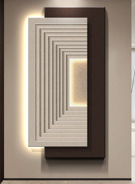 意式极简玄关装饰画双层立体砂岩挂画抽象轻奢高级感入户墙壁灯画
