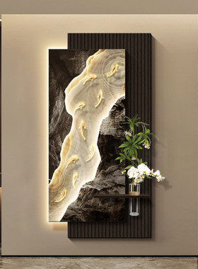 高级感九鱼图玄关装饰画极简轻奢客厅走廊过道挂画立体入户门壁灯