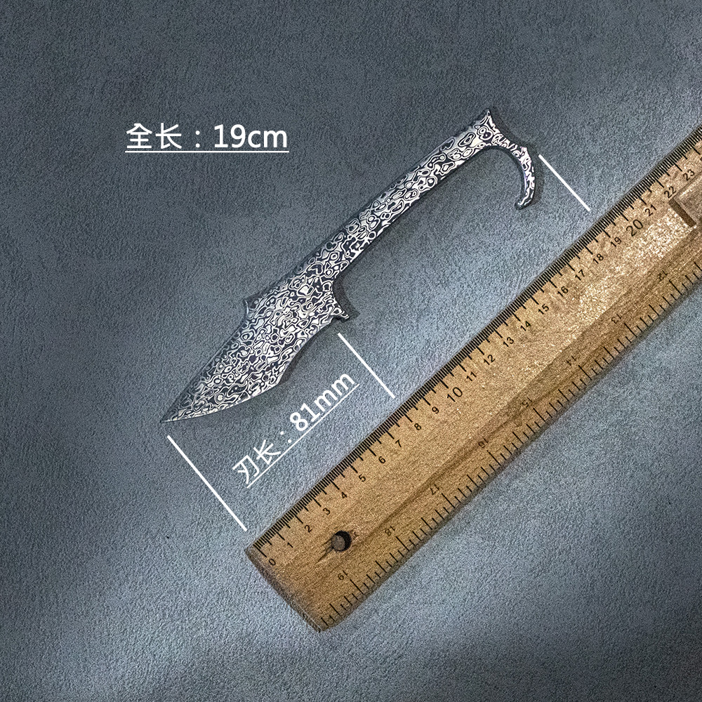 百浓潜水胚子野外小刀胚无钢芯大马士革单面刃小工具户外小钢胚