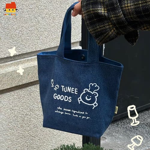 朴坊TUNEE GOODS牛仔帆布单肩插画小桶包休闲百搭手拎包时尚可爱