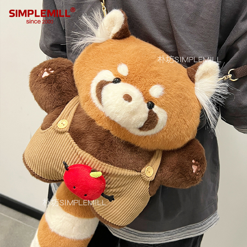 朴坊球儿手作小熊猫毛绒斜挎背包