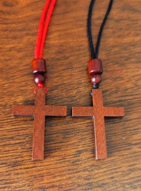 4*3cm木质十字架项链男女编织绳挂件吊坠饰品手工情侣简约复古