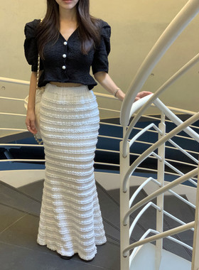 韩国东大门小众设计感白色蛋糕裙半身长裙子高腰显瘦包臀鱼尾裙女
