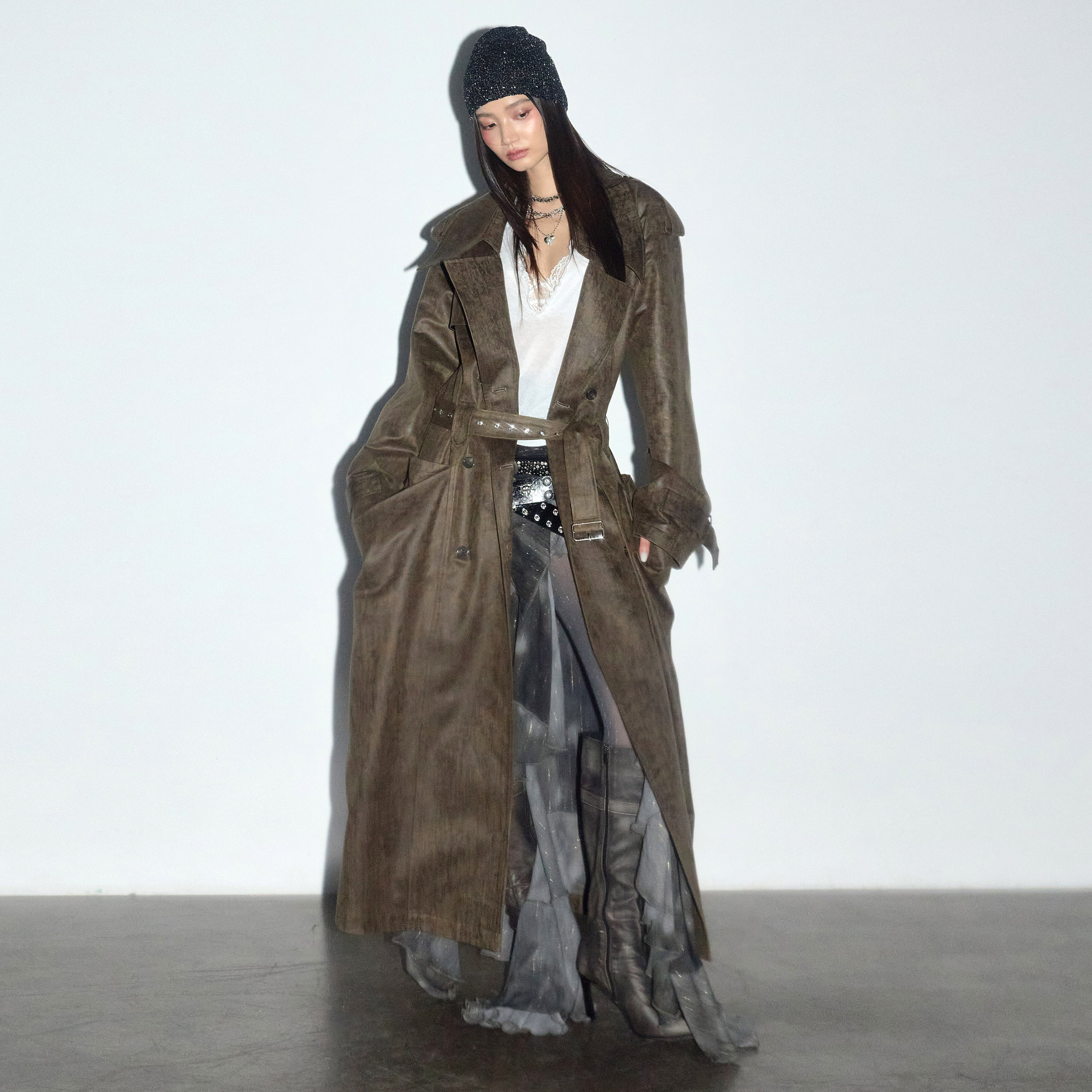 JNYLON摇滚艺术家立体大口袋风衣