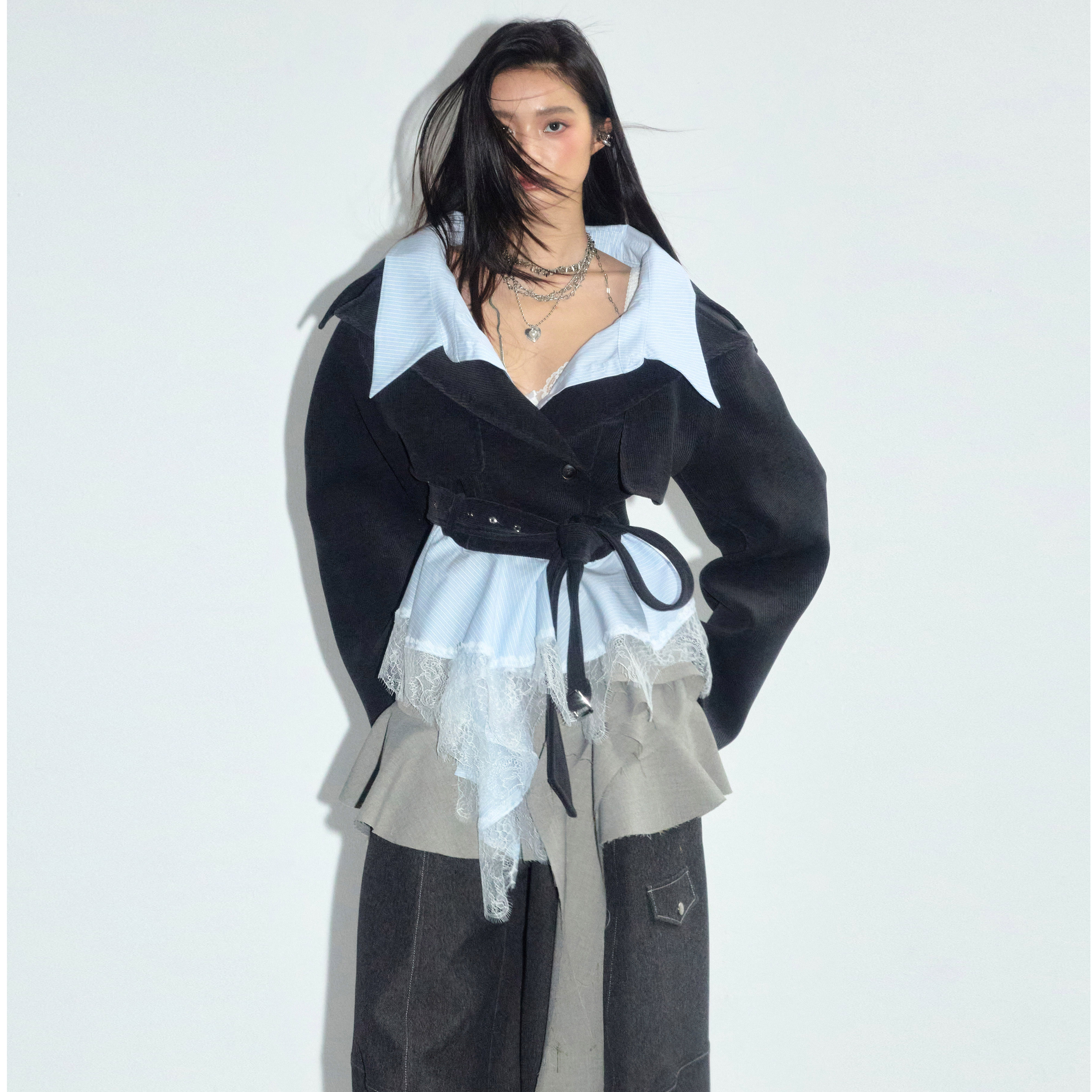 JNYLON假两件可拆卸廓形短外套