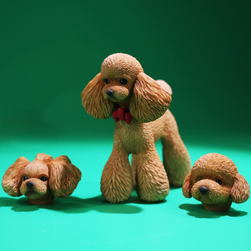 MrZ 仿真泰迪贵宾犬高端模型宠物狗办公桌动物装饰品迷你树脂摆件