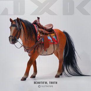 JXK1/6 蒙古马仿真动物模型骏马雕塑手办兵人坐骑摆件配马具潮玩