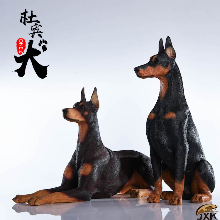 JXK1/6杜宾犬官方正品高档仿真动物模型日常桌面摆件猎犬客厅潮玩
