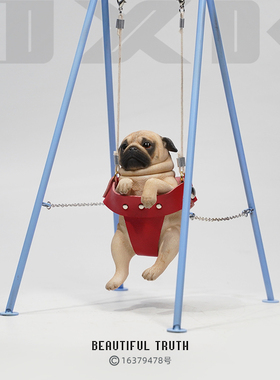 JXK 1/6双表情秋千巴哥犬可爱坐姿狗狗动物超萌模型摆件潮玩手办