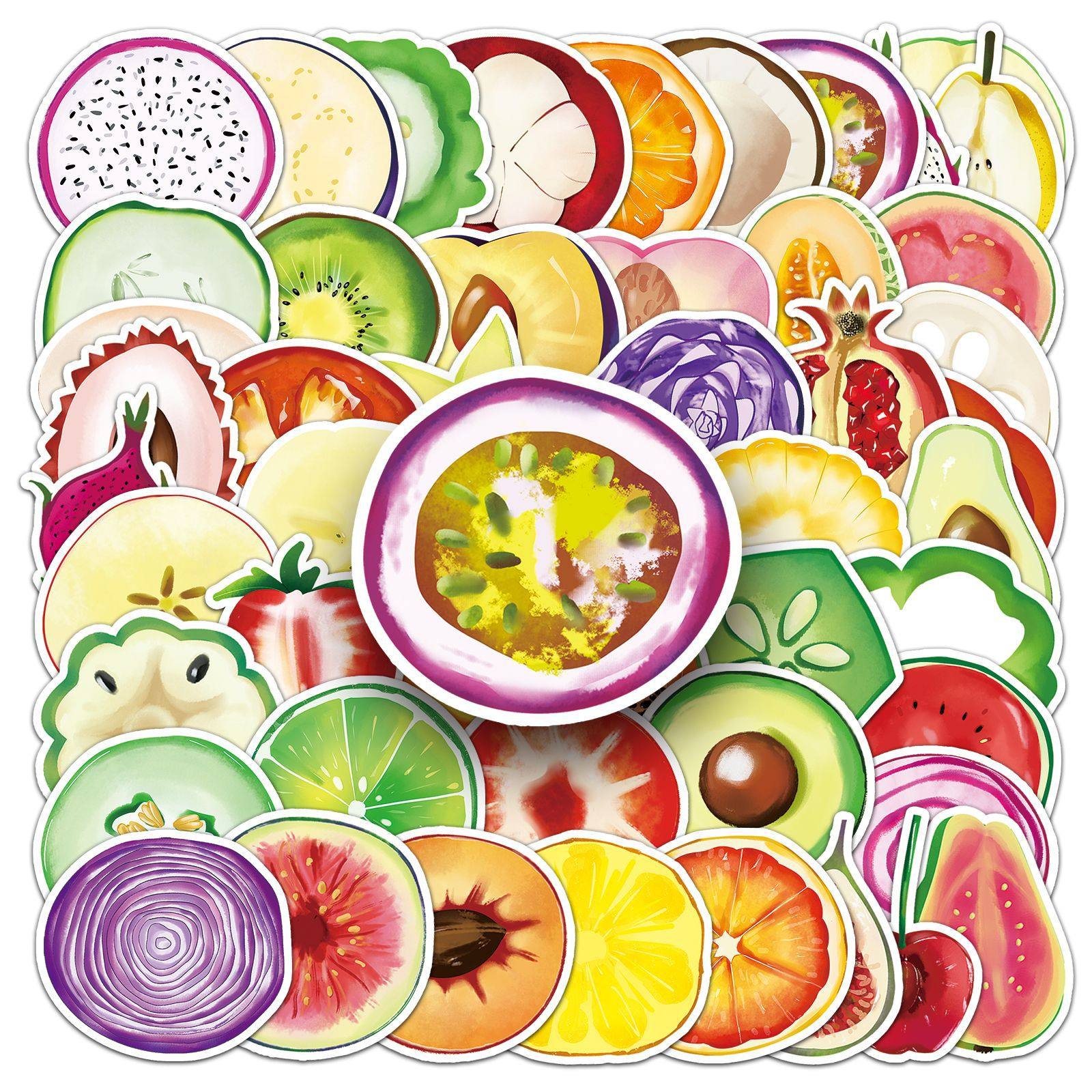 50张原创手绘果蔬切片涂鸦贴纸个性创意装饰水杯手机壳玩具贴纸,文具电教/文化用品/商务用品,贴纸/立体贴纸,淘宝优惠券,粉丝福利购,淘宝优惠卷
