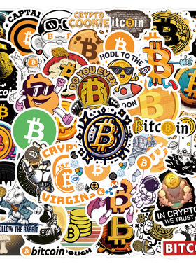 60张Bitcoin卡通比特币涂鸦贴纸装饰手账文具水杯电脑防水贴画