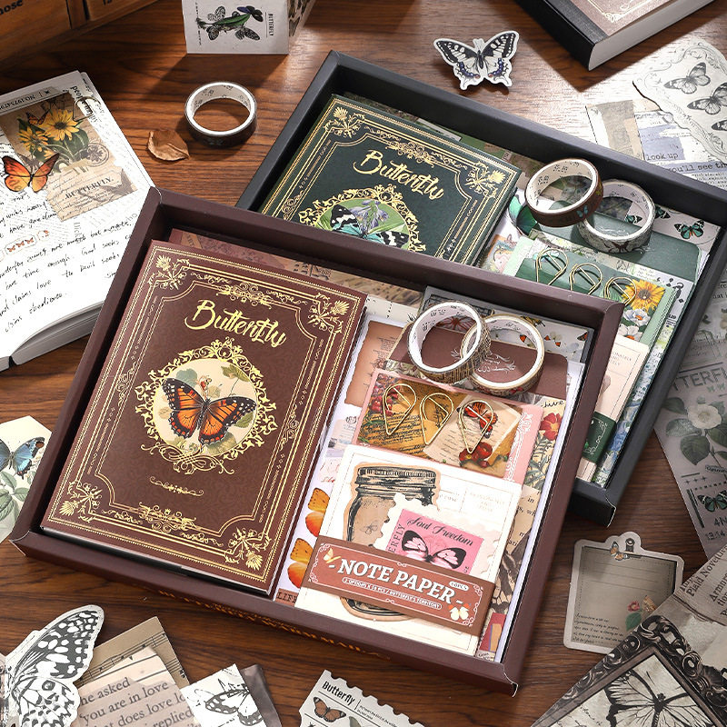 蝴蝶暖寄系列手账礼盒复古手账套装简约文艺笔记本素材礼物