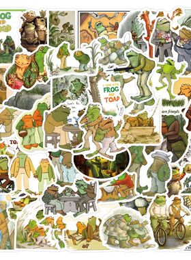 50张跨境Frog and Toad青蛙与蟾蜍涂鸦贴纸文具水杯电脑防水贴画
