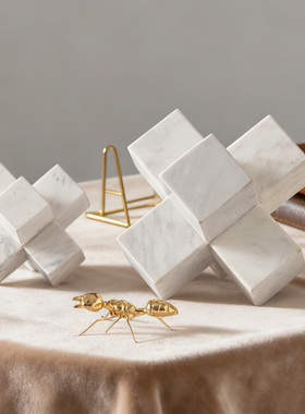 北欧天然大理石几何摆件