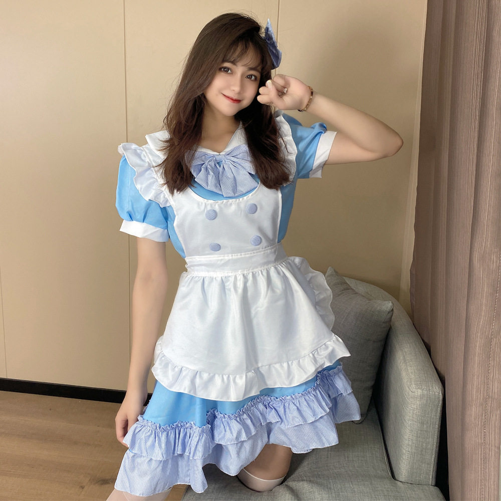 蓝白女仆装cosplay动漫服装洛丽塔服装 日系可爱lolita连衣裙甜美