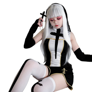 万圣节成人服装 Nun狂欢节cosplay表演 性感辣妹十字架修女服装