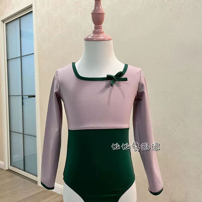 儿童长袖舞蹈服秋冬新款连体服练功服拼接中国舞民族舞体服演出服