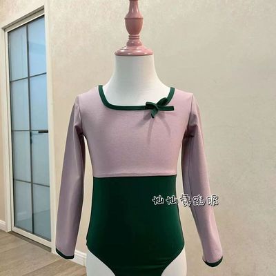 儿童长袖舞蹈服秋冬新款连体服练功服拼接中国舞民族舞体服演出服