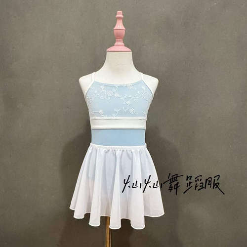 儿童舞蹈服女童夏季吊带连体练功服演出服考级服蕾丝新款演出服