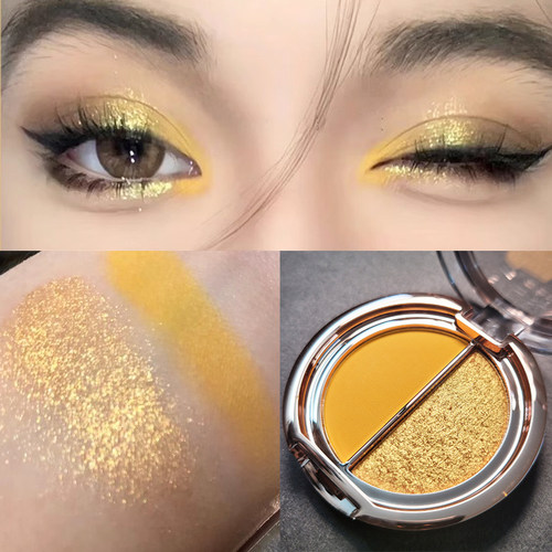 高级感黑金色小烟熏妆！双色眼影盘爆闪亮片薄荷绿蓝色系2025新款