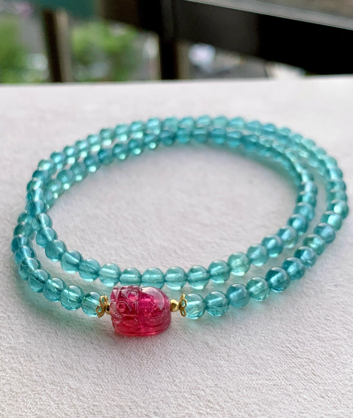 天然帕拉伊巴蓝碧玺手链18k金原创碧玺貔貅手链女友生日礼物