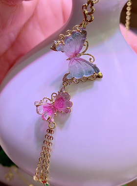 西瓜碧玺蝴蝶项链18k金镶嵌原创设计女生日礼物妈妈节礼物