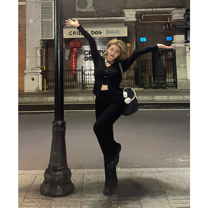F班圆大敏 胖mm黑色显瘦吊带开衫上衣女春休闲裤梨型身材微胖套装怎么样,好用不?