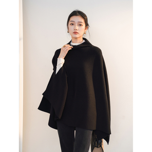 VFX自制cos风羊毛混纺高领针织披肩斗篷女宽松百搭防风毛衣外套