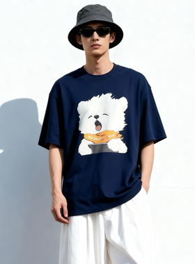 QKK潮牌新品男装日韩风街头百搭半袖萌宠休闲圆领宽松短袖T恤TD24