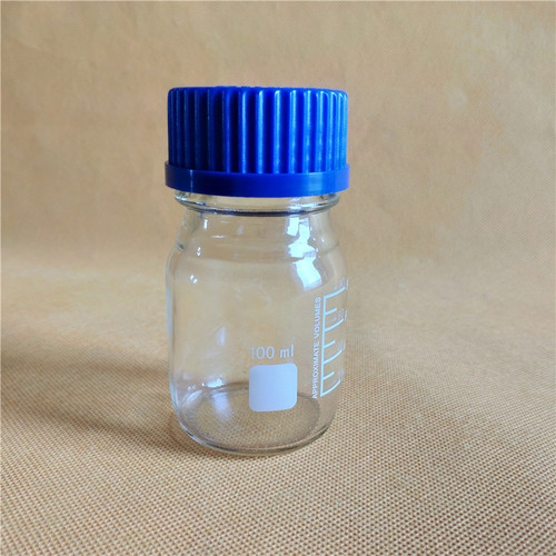100ML透明丝口试剂瓶石油样品储存瓶GL45蓝盖瓶100ml玻璃螺纹口瓶