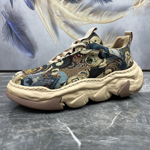 男鞋2023春夏季新款欧洲站青年潮流花布透气厚底增高休闲老爹鞋男