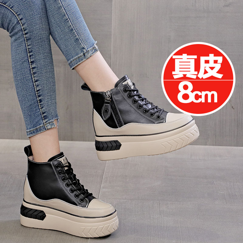 真皮内增高女鞋英伦风