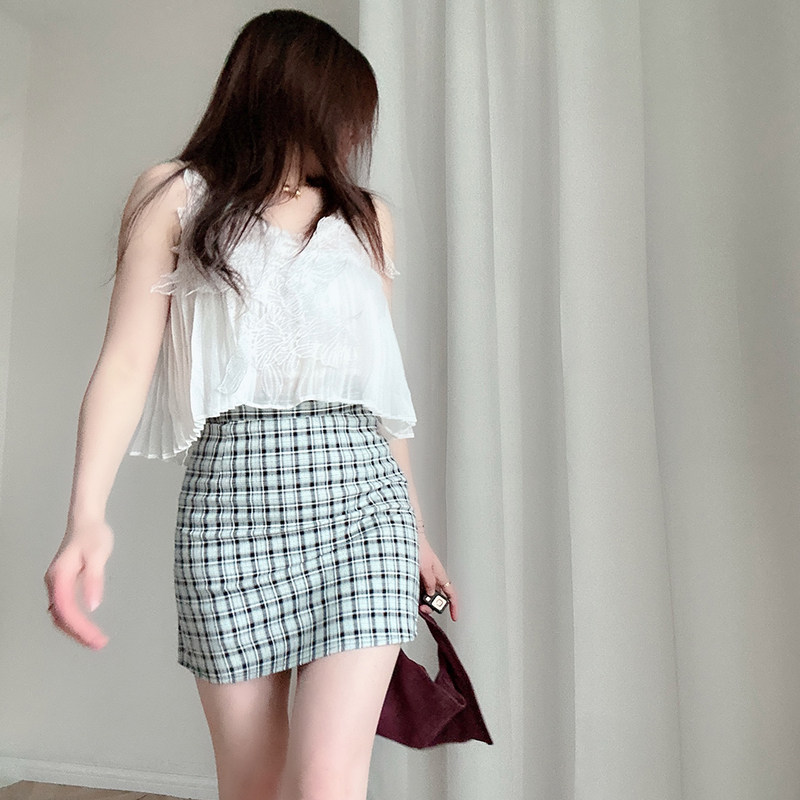 XJLYHZX 春夏新款格子半身裙女韩版高腰显瘦百搭学院风包臀A字裙