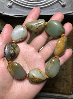 新疆和田玉籽料手链 原皮真色颗颗独籽男女款手串 藏式diy手工绳