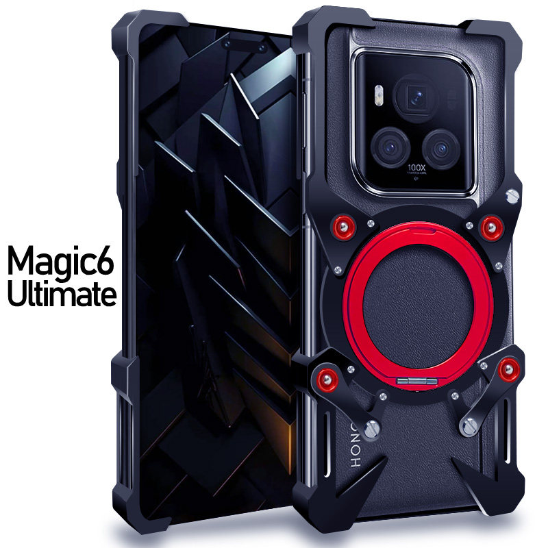 适用于荣耀Magic6RSR保时捷设计手机壳机械支架magic6pro至尊版金属无边框半包透气散热旋转指环扣磁吸保护套