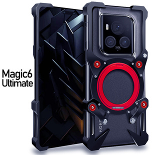 适用于荣耀Magic6RSR保时捷设计手机壳机械支架magic6pro至尊版金属无边框半包透气散热旋转指环扣磁吸保护套
