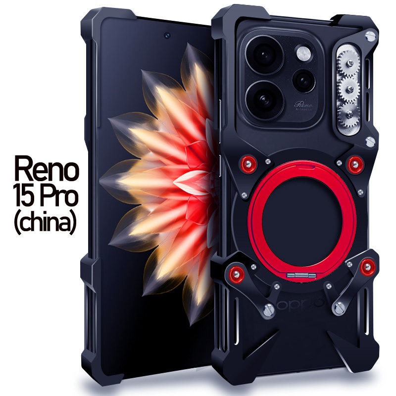 适用于OPPO Reno15Pro机械手臂旋转支架reno15手机壳指环扣半包无边框oppo15pro金属铁框透气散热磁吸保护套