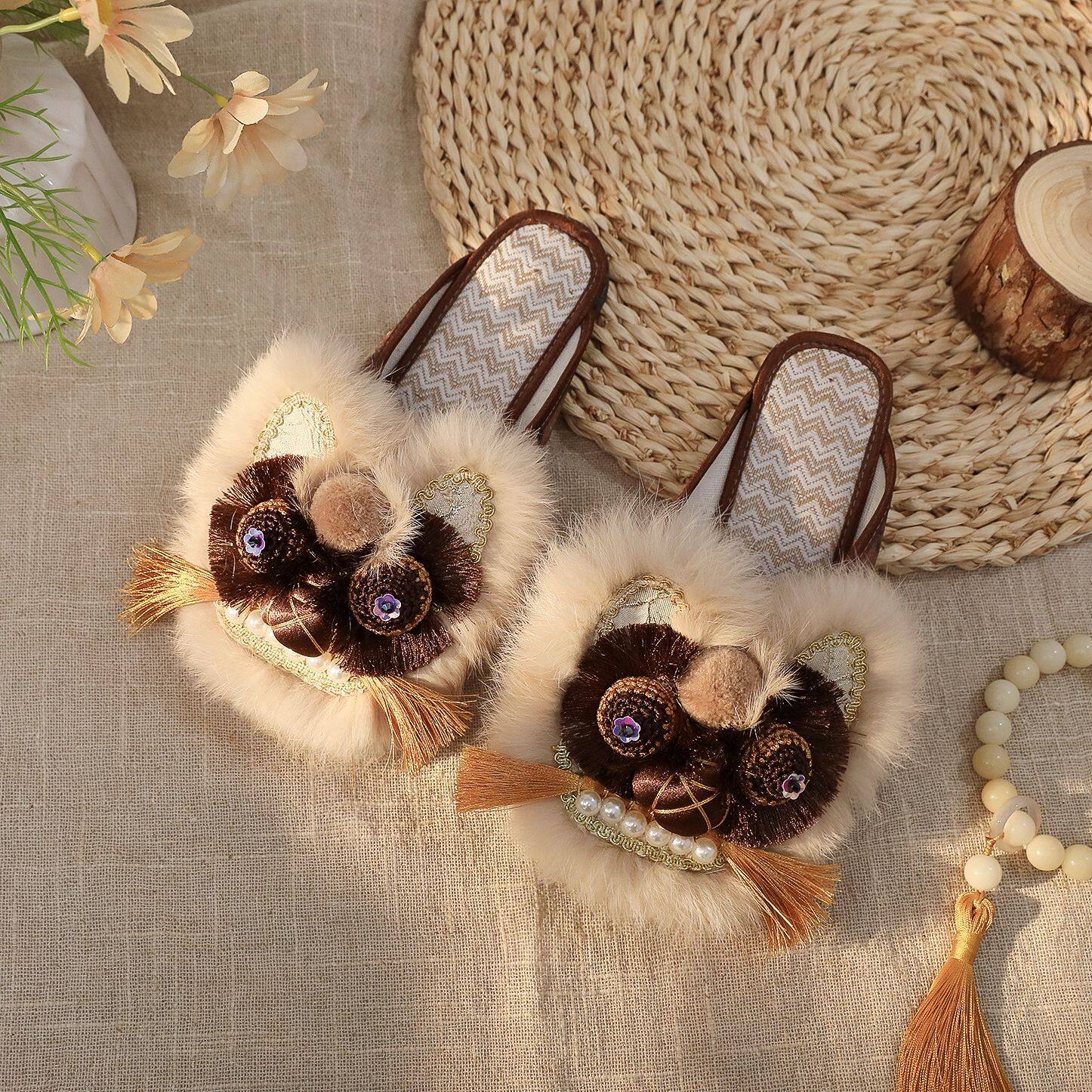 虎头拖鞋2026春夏新款民族风手工绣花鞋国潮复古平底汉服传统布鞋