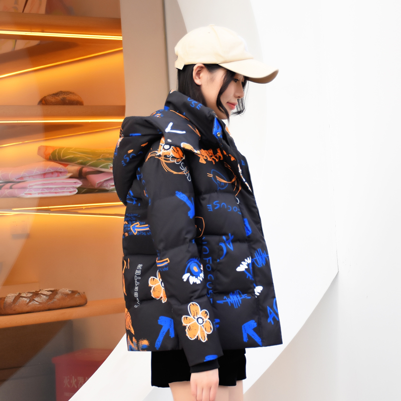 梦时美原创短款国潮印花羽绒服女