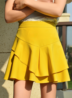 黄色半身裙女春夏2025年新款裙子高腰a字显瘦时尚百褶裙短裙裤裙