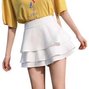 蛋糕裙短裙女夏季半身裙黑色小个子新款雪纺白色裤裙红色裙裤短款