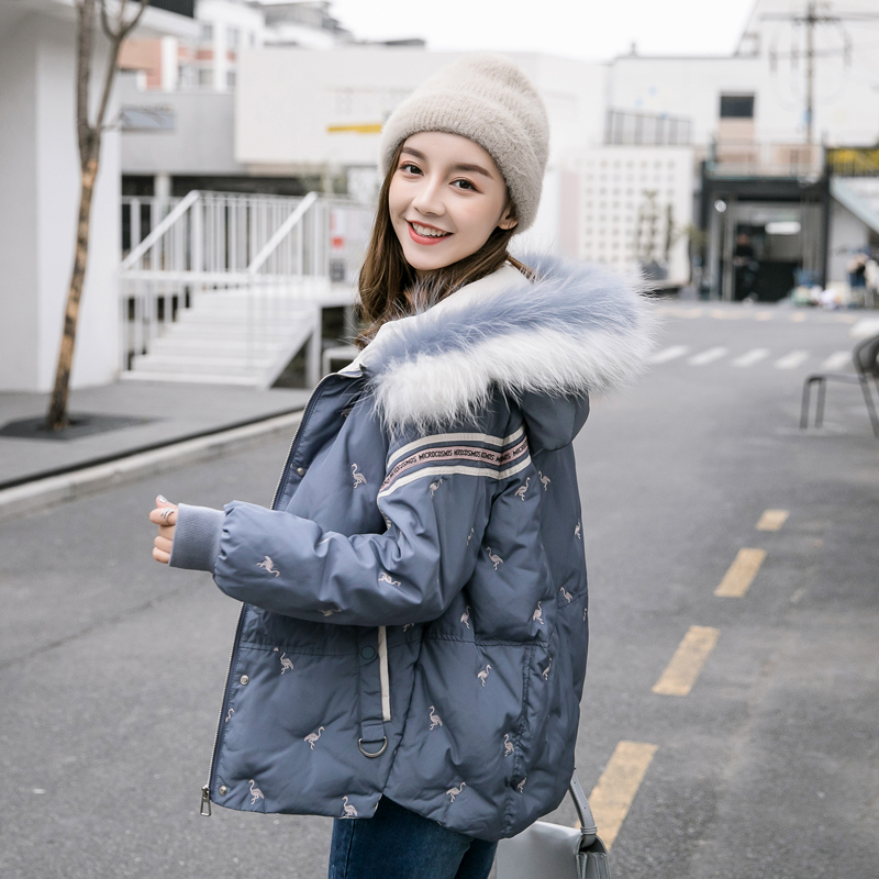 雾蓝新款韩版矮个子大毛领羽绒服